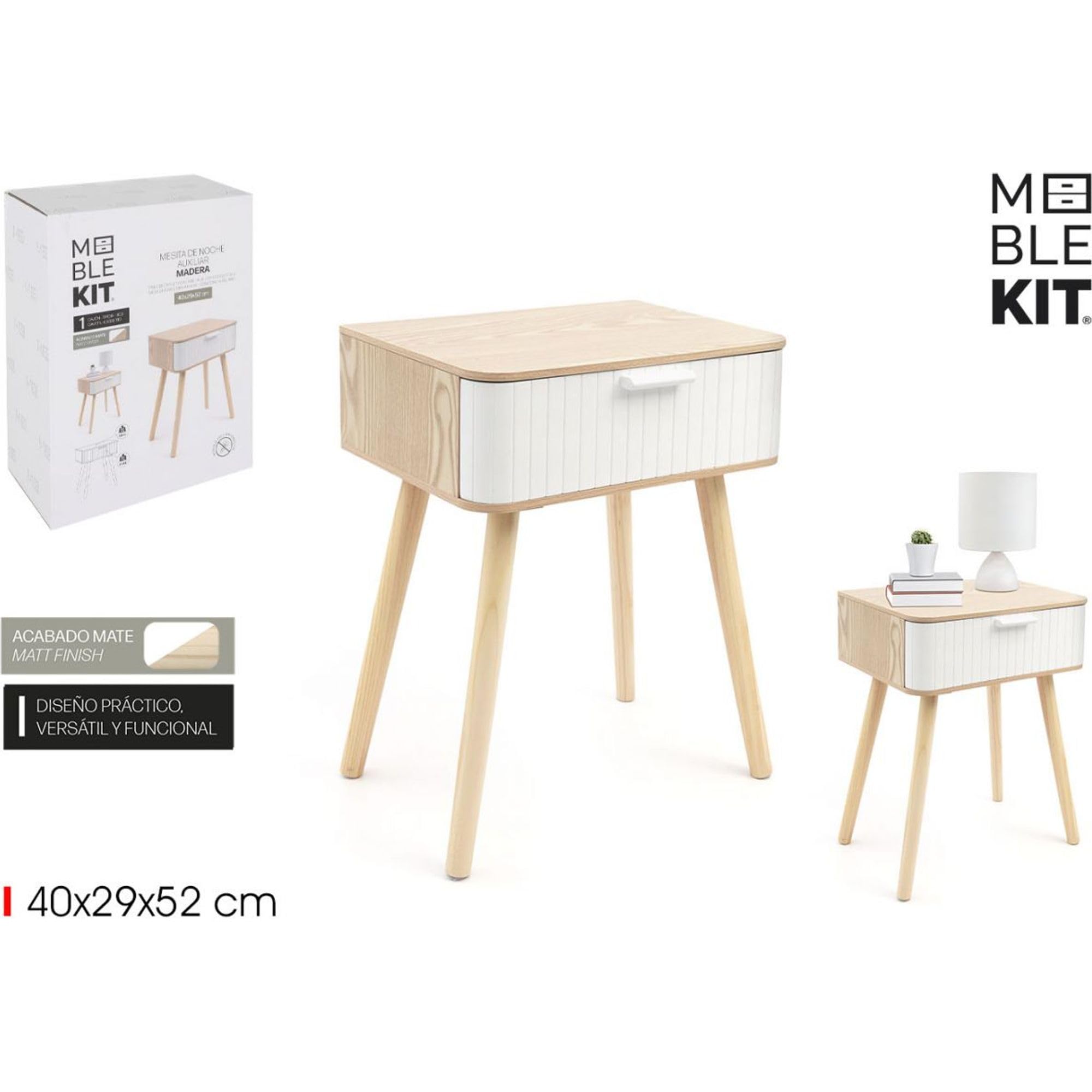 INDE MOBLEKIT | Mesita de Noche Madera Blanca con Cajón, 40x29x52 cm, Mesilla Estilo Nórdico para Dormitorio o Salón, Mesa Auxiliar Compacta, Mesitas de Noche Blancas y Funcionales