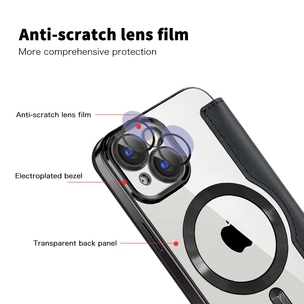Unichthy Flip Case for iPhone 14 Plus Clear Cover Support MagSafe, Black - Image 4