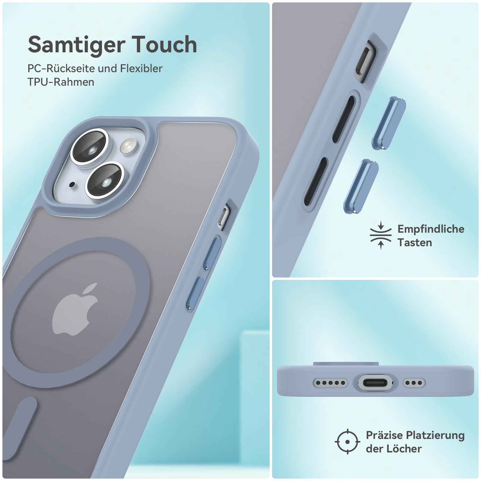 Natiiozie Magnetica Cover per iPhone 13/iPhone 14 Compatibile con MagSafe Custodia Traslucida Opaca Posteriore, Antiurto Anti-impronta Resistente ai Graffi Protettiva Case,Blu