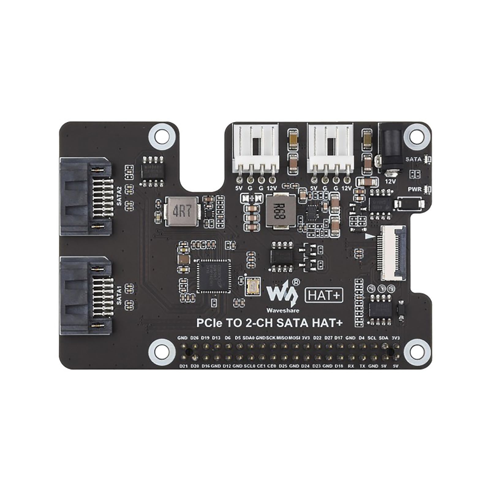 PCIe na 2-kanałowy adapter SATA HAT+ do Raspberry Pi 5, karta rozszerzeń SATA 3.0 ze wskaźnikami LED, EEPROM, Plug and Play, szybka pamięć HDD/SSD
