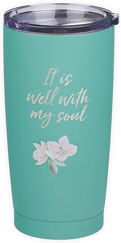 Well With My Soul Women's Inspirational Travel Tumbler Mug, Teal, 18oz Double Wall Vacuum Insulated Stainless Steel, With Love18oz