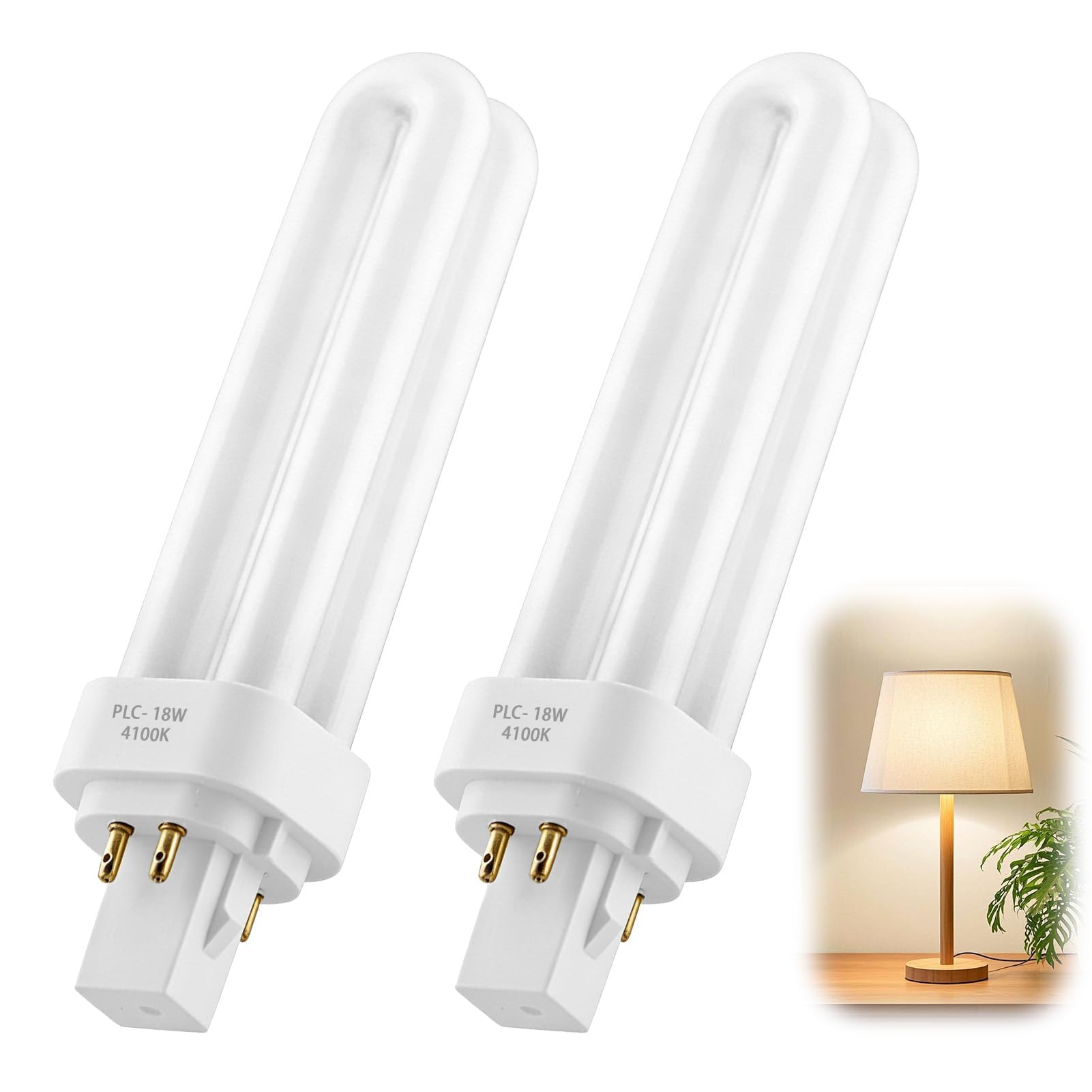 RTDHO 18W G24q-2 4 Pin Light Bulbs,Natural White 4000K Compact Fluorescent Lamp,850LM AC220V-240V CFL Light Bulb,Non-Dimmable 2U Double Tube Energy Saving Lamp, 4 Pin Bathroom Light Bulbs, 2 Pack