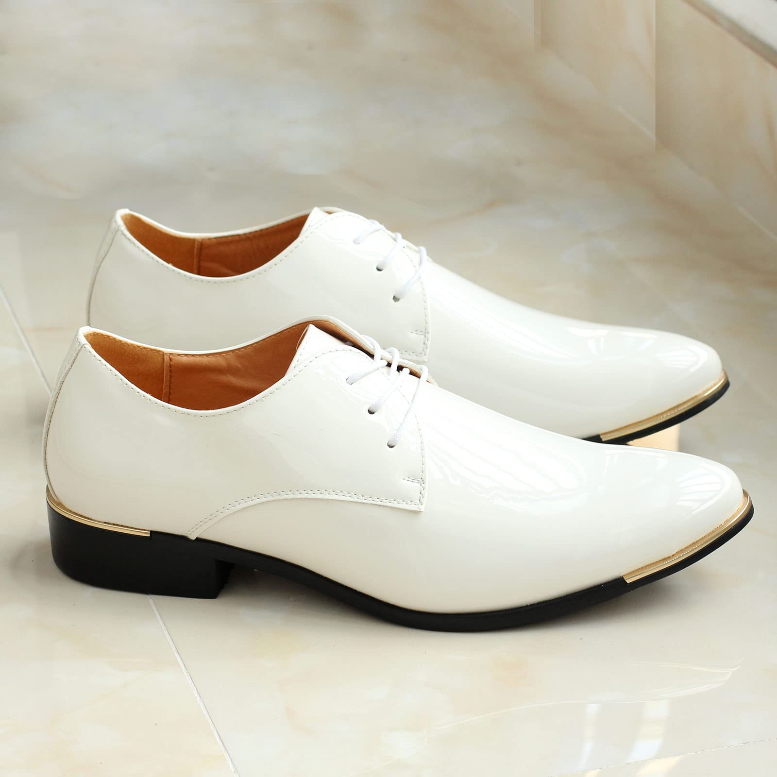 Derby Chaussures de Ville à Lacets Cuir Vernis Homme Oxford | Bout Pointu Business Mariage Noir Rouge Blanc 38-48