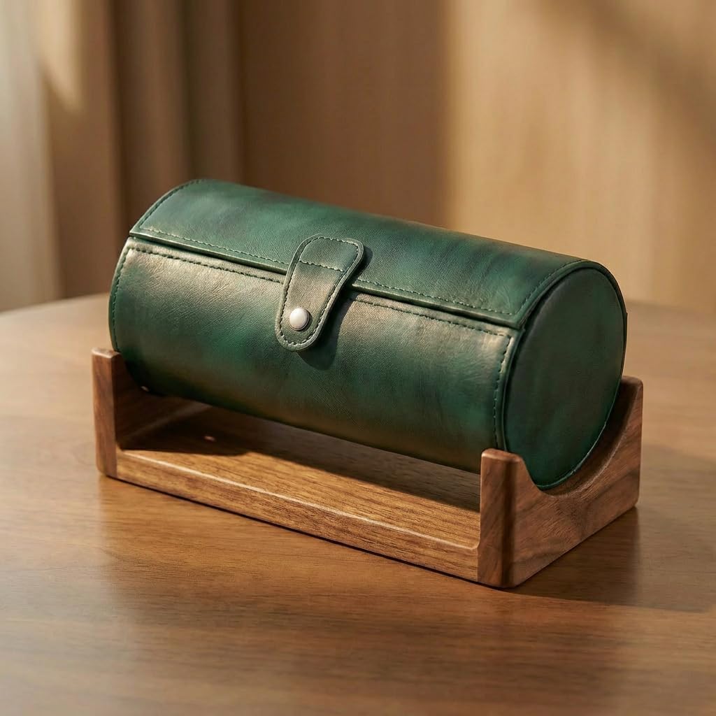 Jewelry Box for Bracelets – Vintage Leather Cylindrical Bangle Box Large Capacity Organizer for Cuffs, Bead Bangles, Travel Storage Case