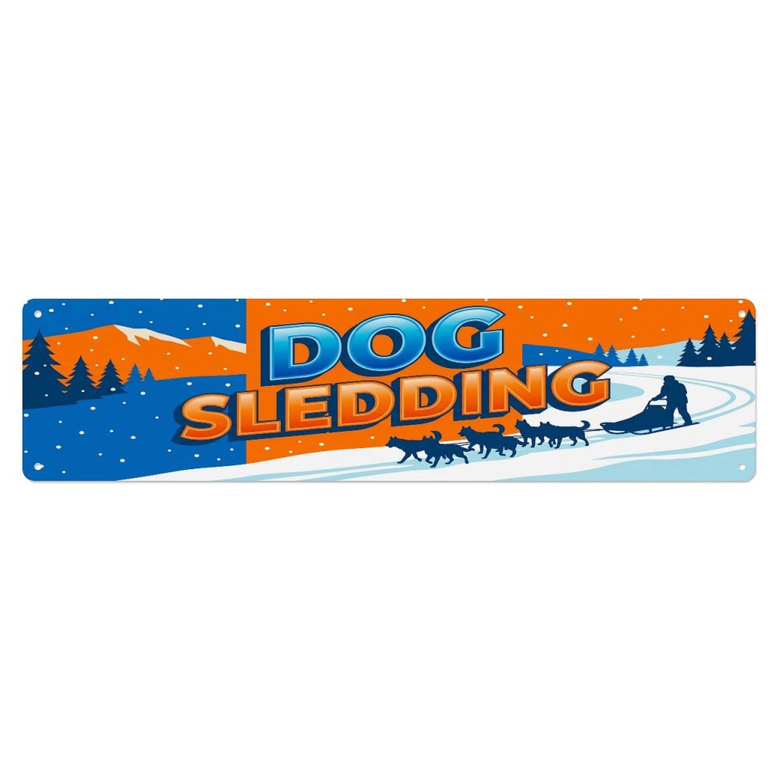 Olhnbad 4X16inch(10X40cm) Vintage Dog Sledding Outdoor Activity Sports Metal Tin Sign