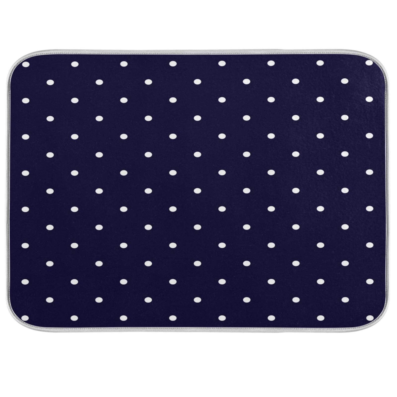 ALAZA Dish Drying Mat, Navy Blue and White Polka Dots Super Absorbent Reversible Rack Pads Kitchen Counter Mat 18 x 24 inch