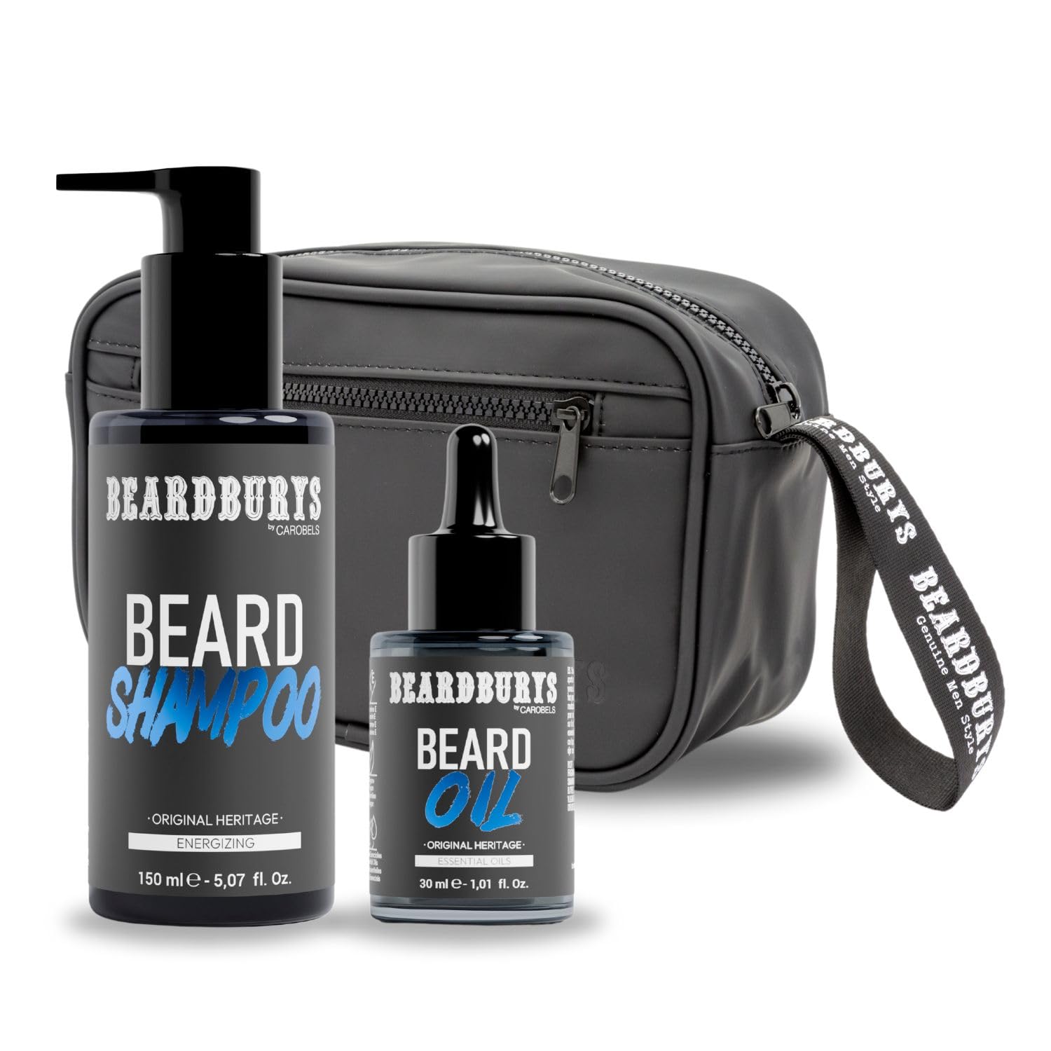 Beardburys - Kit per la cura della barba, da uomo, professionale, shampoo per barba, olio per barba, beauty case, aroma classico, vegano, regali originali per uomo