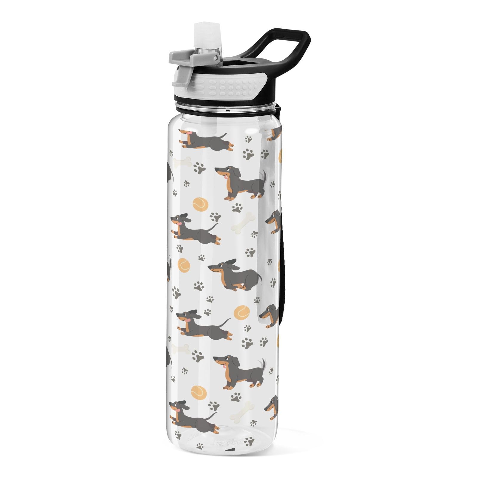Mnsruu Cute Dachshund Paws 1L Straw Bottle, Leakproof BPA Free Tritan, Portable for School, Gym, Office, Swimming, Hiking, Cycling