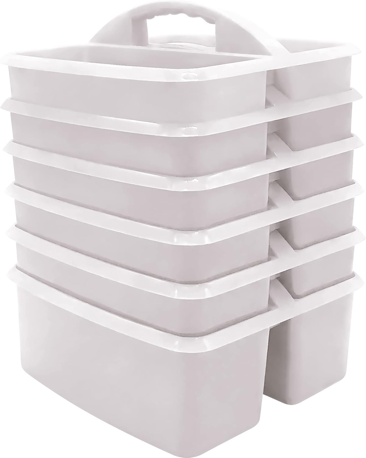 Teacher Created Resources White Portable Plastic Storage Caddy 6-Pack for Classrooms, Kids Room, and Office Organization, 3 Compartments