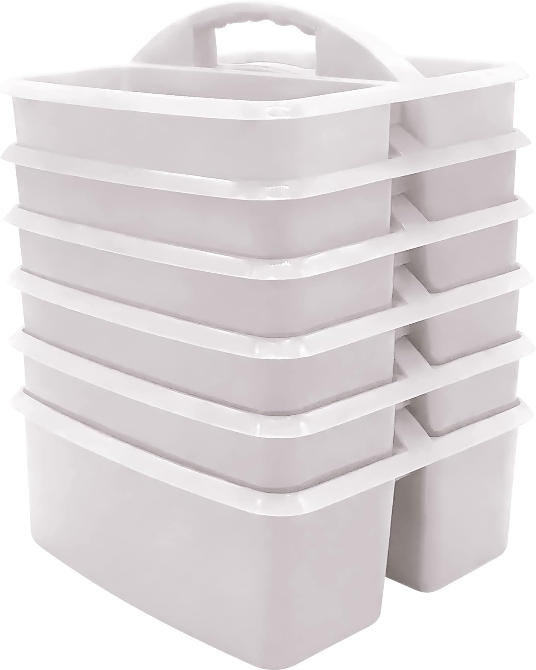 White Portable Plastic Storage Caddy 6-Pack for Classrooms, Kids Room, and Office Organization, 3 Compartments
