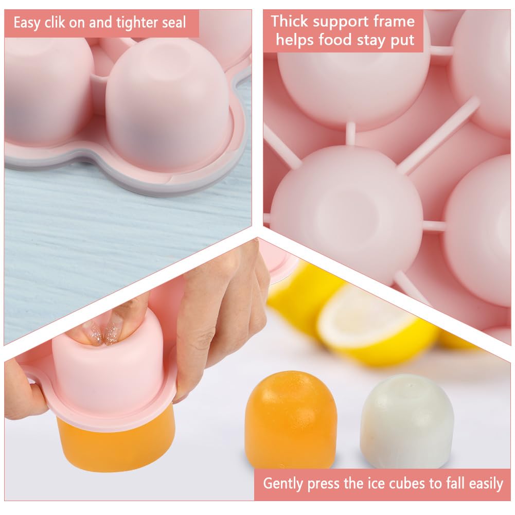 Aolso Contenitore Pappa per Bambini in Silicone, 9 Scomparti × 75ml Stampi Contenitori Pappa per Freezer Senza BPA, Vassoio in Silicone per Alimenti Neonati con Coperchio Rimovibile, Rosa