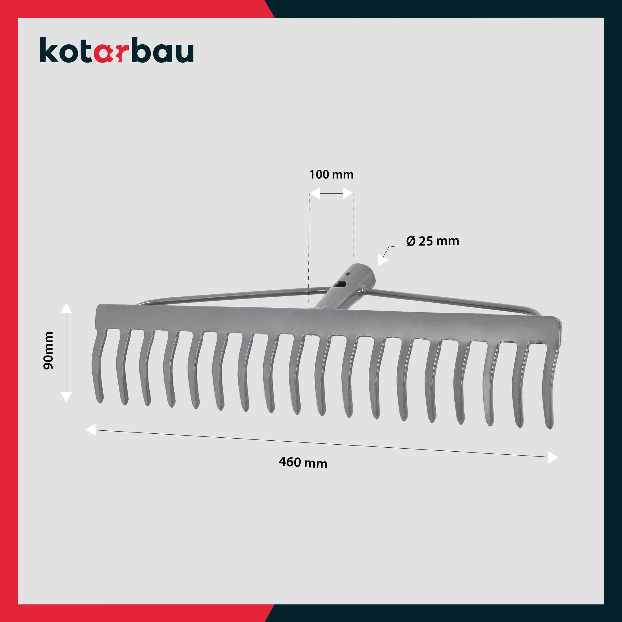 KOTARBAU® Rastrello Giardino - Rastrello per Foglie - Metallo - 46 cm - con 18 Denti - Grigio - Rastrelli - Attrezzo Robusto per Cura del Prato - senza Manico