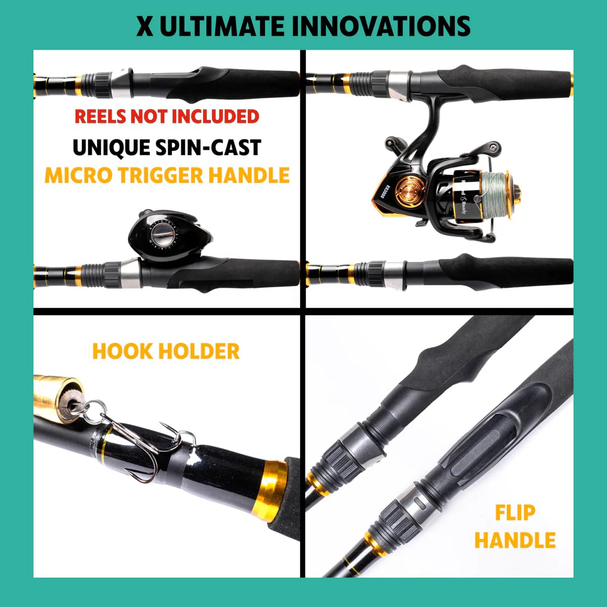Rigged & Ready X Series Travel Fishing Rods. 6 Super Compact, Multi-Functional, Portable, Spin, Bass, Carp, Lure, Float, Fly Combos + Poles. 4 or 6 Tips & 5 to 25 Techniques Freshwater & Saltwater