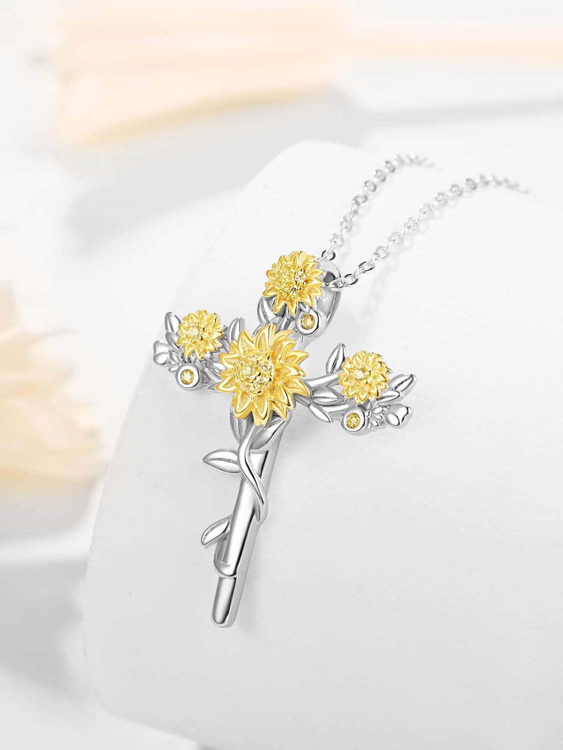 Daisy Sunflower Cross Pendant Necklace for Women 925 Sterling Silver Flower Jewelry Anniversaty Mother's Day Birthday Gifts