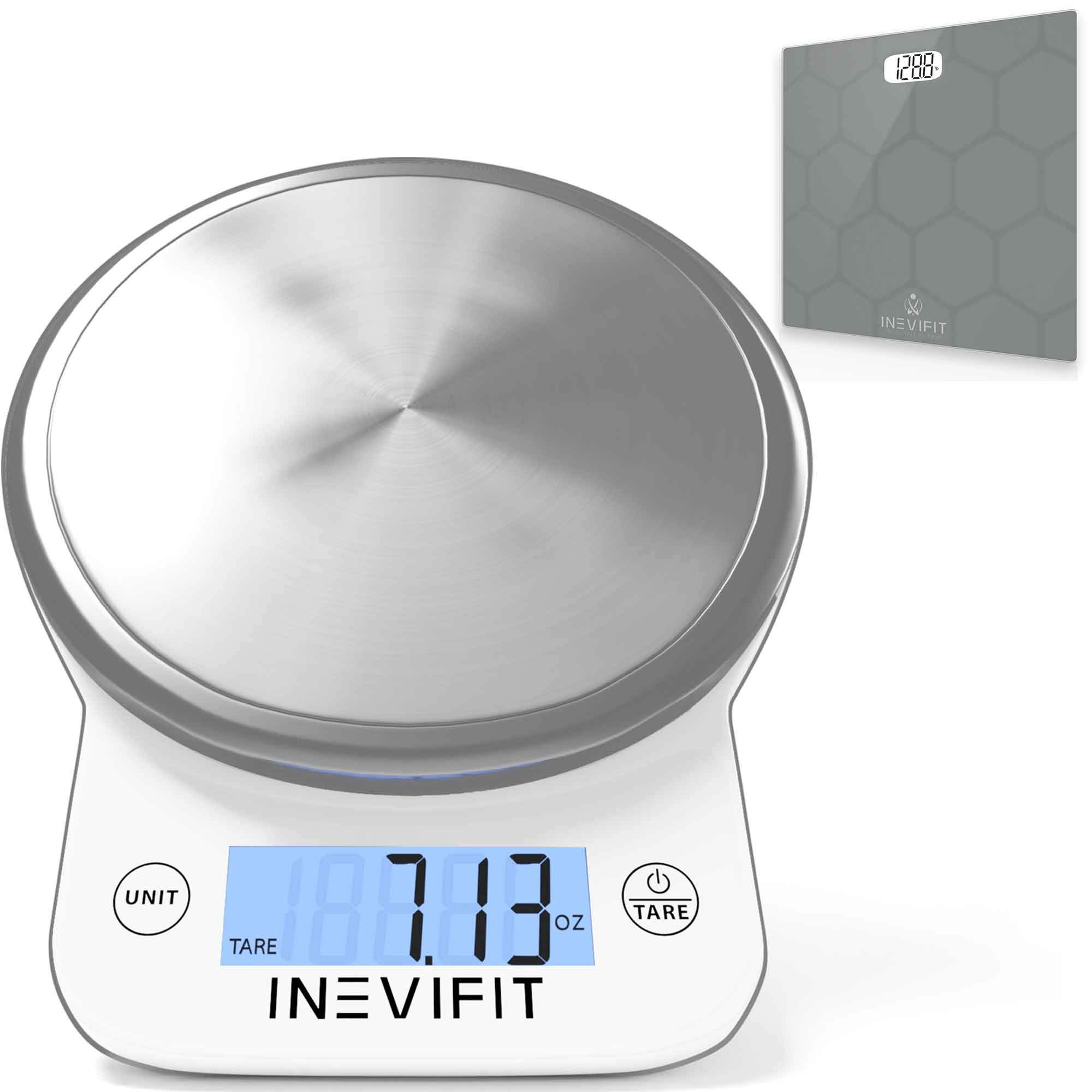 INEVIFITBathroom Scale & Digital Kitchen Scale Fitness Bundle, Complete Body Composition and Nutrition Tracking Solution with Batteries Included