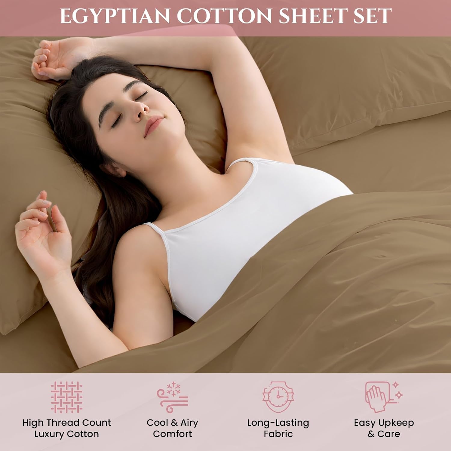 Sheets Twin XL Size Bed Sheets-100% Long Staple Soft Egyptian Cotton SheetSet, 4 Piece Set-Upto 15" Deep Pocket-Pure Egyptian Cotton Bed Sheets Set (Taupe)