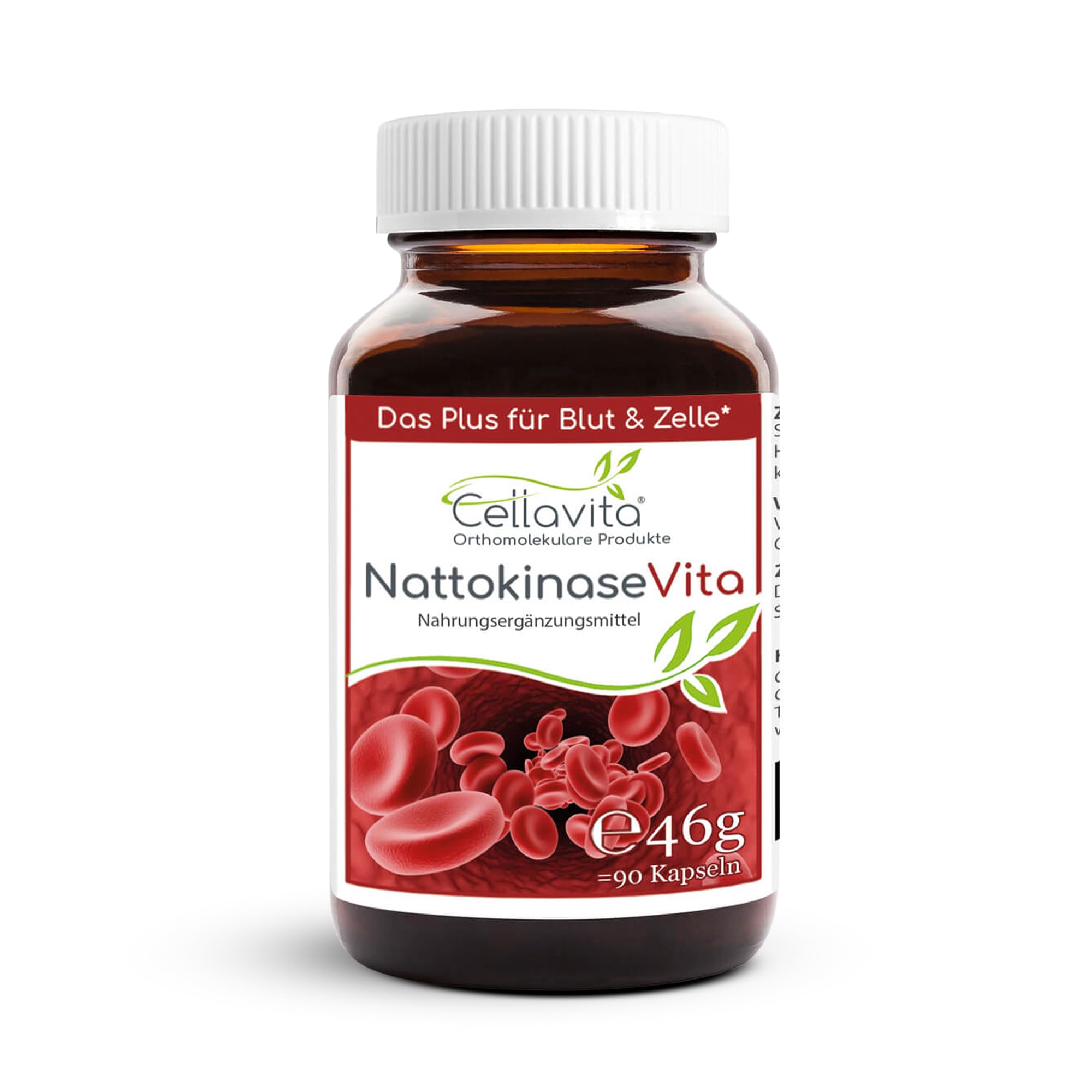 Cellavita – Nattokinase Vita hochdosiert 2000 FU 90 vegane Kapseln im Glas –Calciumlieferant aus Sojafermentation mit Sango Meereskoralle – Nahrungsergänzungsmittel einfach dosierbar & ohne Zusätze