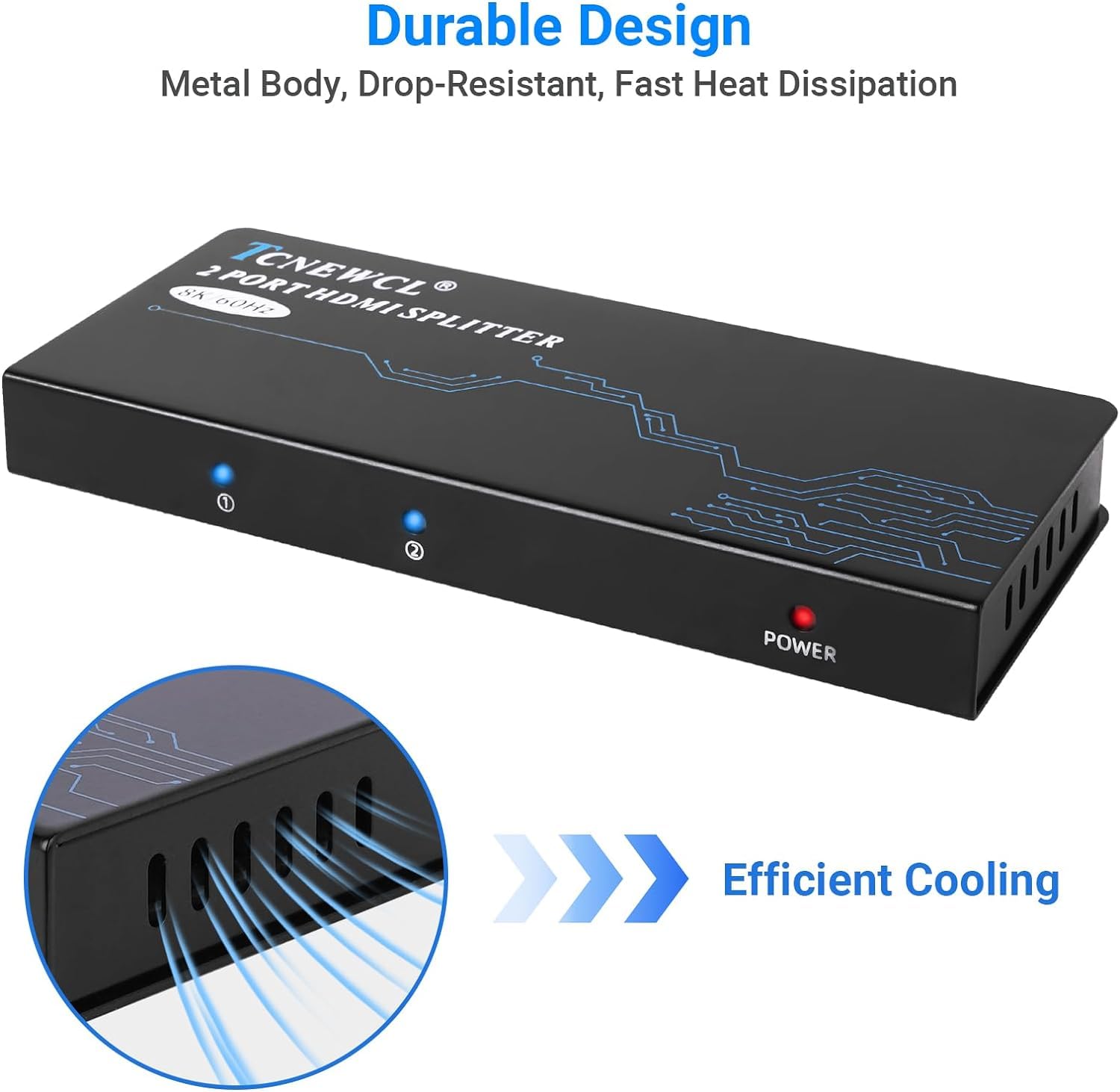 Splitter HDMI 1 in 2 Out, 8K @ 60Hz 4K @ 120Hz HDMI Duplicatore Supporto EDID, VRR, ALLM, Dolby, HDR 4K 8K per Xbox PS4 PS5 PC