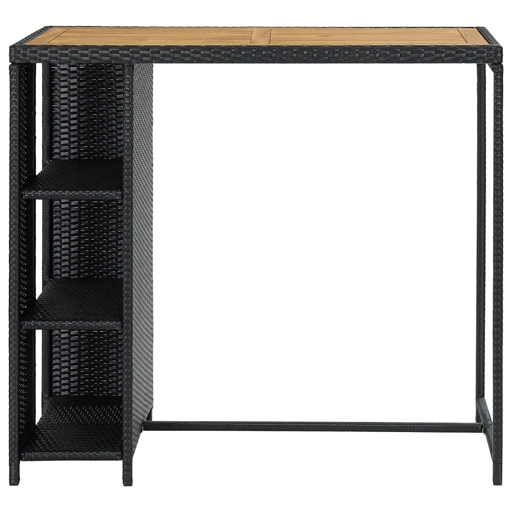 Fengshui Poly Rattan stół barowy z regałem, czarny, 120 x 60 x 110 cm
