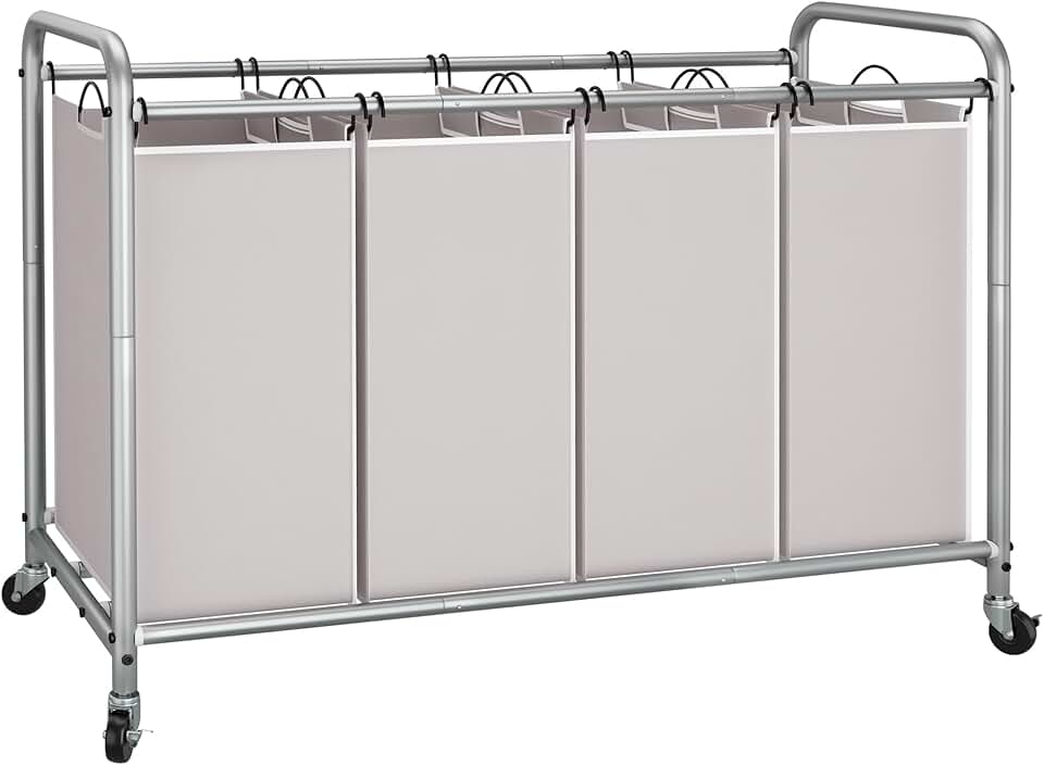 STORAGE MANIAC Laundry Sorter 4 Section, 47.5 Gal (180 L) Laundry Hamper with Wheels, Clothes Divider Basket Sorter, Clothes Separ