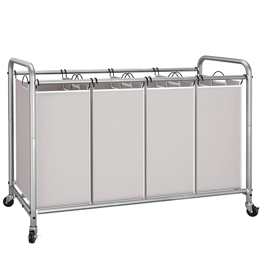 Storage Maniac Sortownik na pranie z 4 przegródkami, 4 worki na pranie, z wytrzymałymi, zwijanymi kółkami i wyjmowanymi kieszeniami
