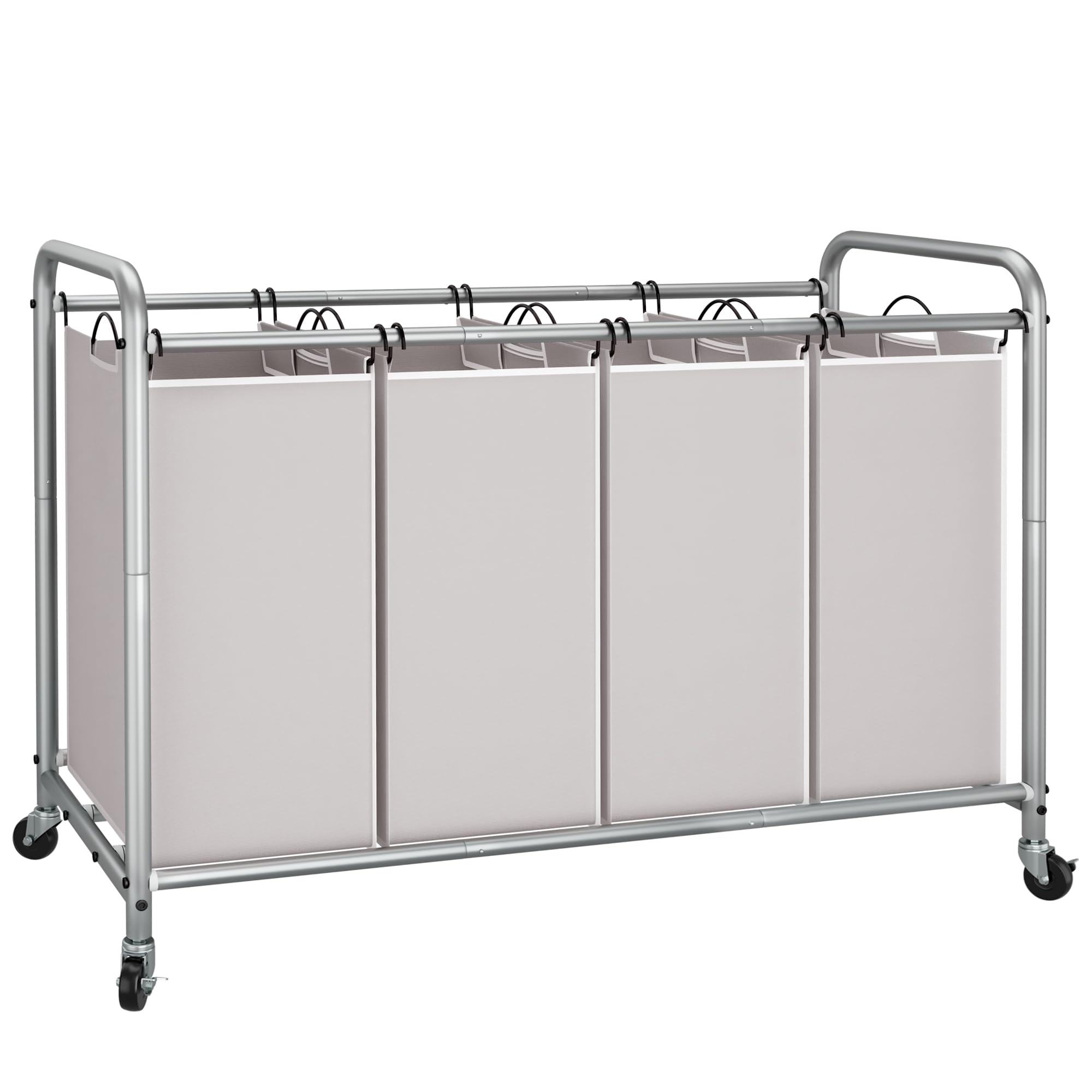 STORAGE MANIAC Laundry Sorter 4 Section, 47.5 Gal (180 L) Laundry Hamper with Wheels, Clothes Divider Basket Sorter, Clothes Separator Hamper Cart with Wheels and Removable Bags, Gray