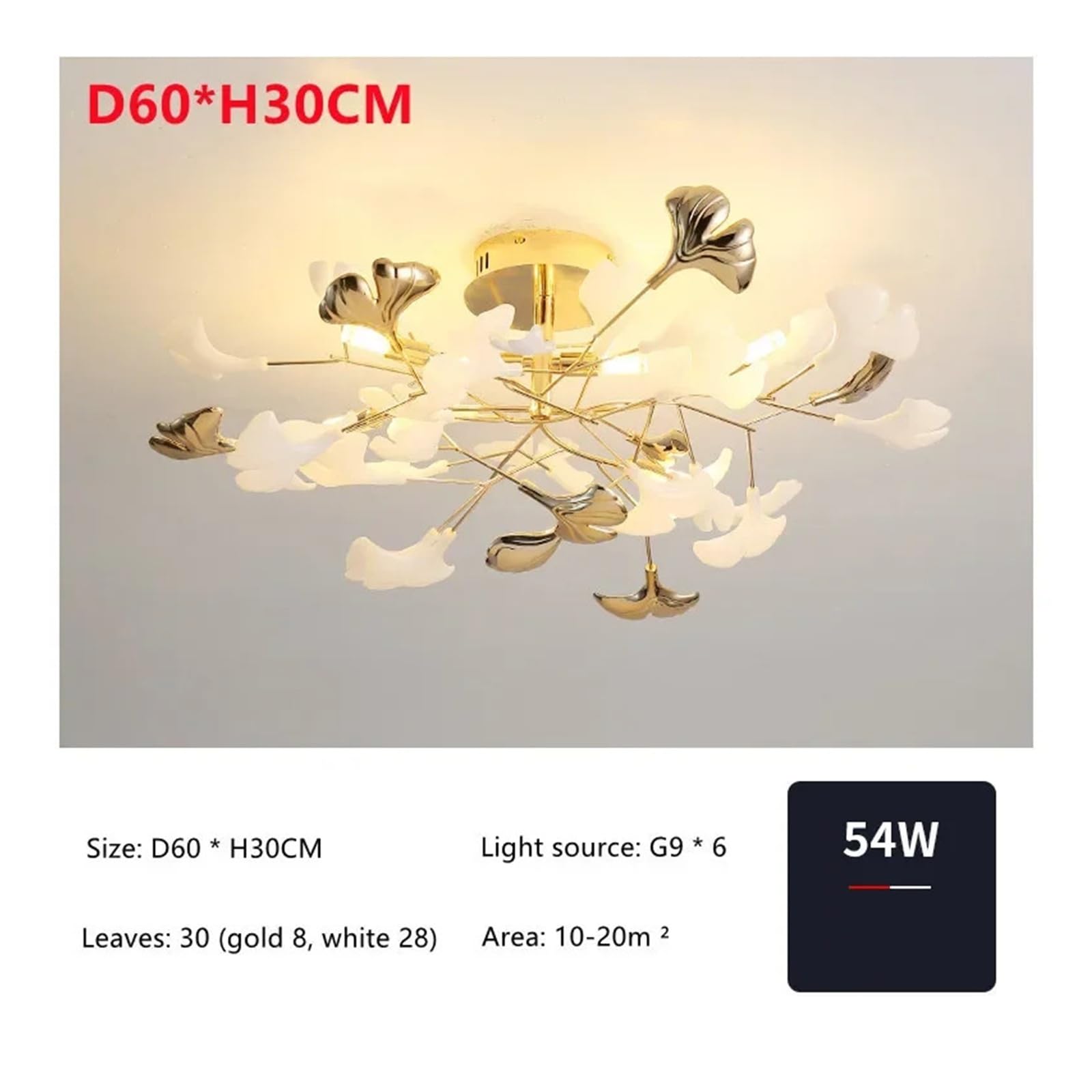 Générique Lustre, Salon de luxe plafonnier Post-moderne design feuille Restaurant chambre plafonniers hôtel Art LED décor luminaire(D60 H30CM,Warm)