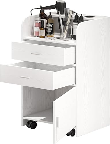 Miniatura 10 de Estación de salón de belleza, estación de belleza rodante para estilista, gabinete de almacenamiento de peluquería con ruedas, mesa de salón con 2
