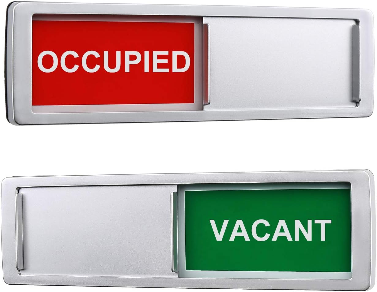 Vacant/Occupied Privacy Sign for Home Office Restroom Conference Hotels Hospital - 7" x 2" Silver Slider Door Indicator