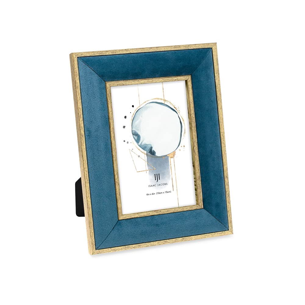 Isaac JacobsVelvet Picture Frame with Metallic Gold Double Border, Photo Frame, Horizontal & Vertical, Made for Tabletop & Wall Display, for Home and Office (4x6, Teal)
