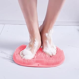 Shower Foot Scrubber Mat Back Washer Back Exfoliating Bath Wash Pad Wall Mounted Slip Suction Cups Foot Scrubber for Use in Shower Cups Foot Cleaner for Men and Women (Pink)