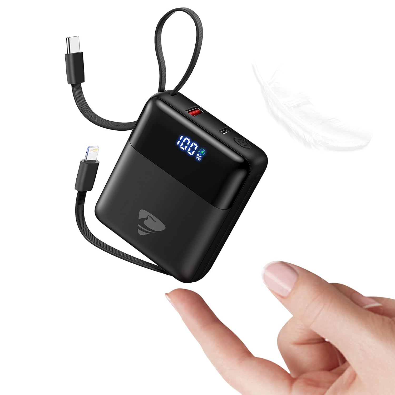 Portable Charger 10000mAh Power Bank Fast Charging 22 5W USB C Battery Pack with Built-in Cables Small Portable