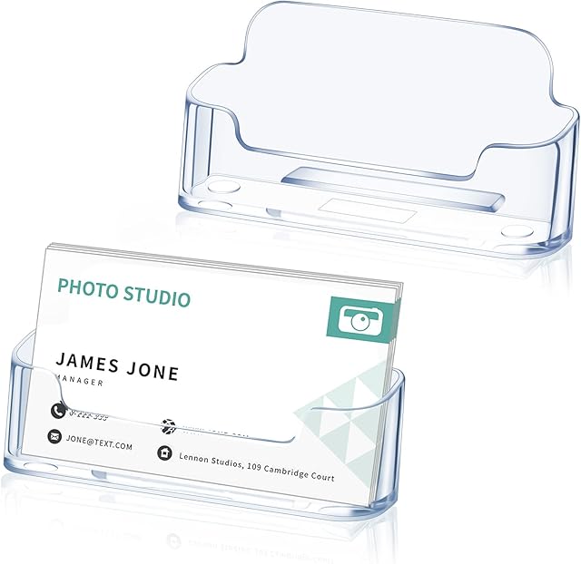 Single Pocket Business Card Holders Plastic Business Card Stand Clear Small Desktop Business Card Display for Home Office Desk