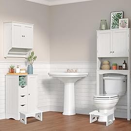 Foldable Toilet Stool, 7.5 Inch Poop Stool for Bathroom, Bamboo Toilet Stool Squat Adult, Collapsible Squatting Potty Stool with Non-Slip Strip - Improve Squatting Posture and Comfort, White