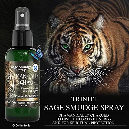 Blue Morpho Triniti Palo Santo Sage Smudge Spray - Negative Energy Cleansing Protection Spray with Tiger’s Eye Crystals