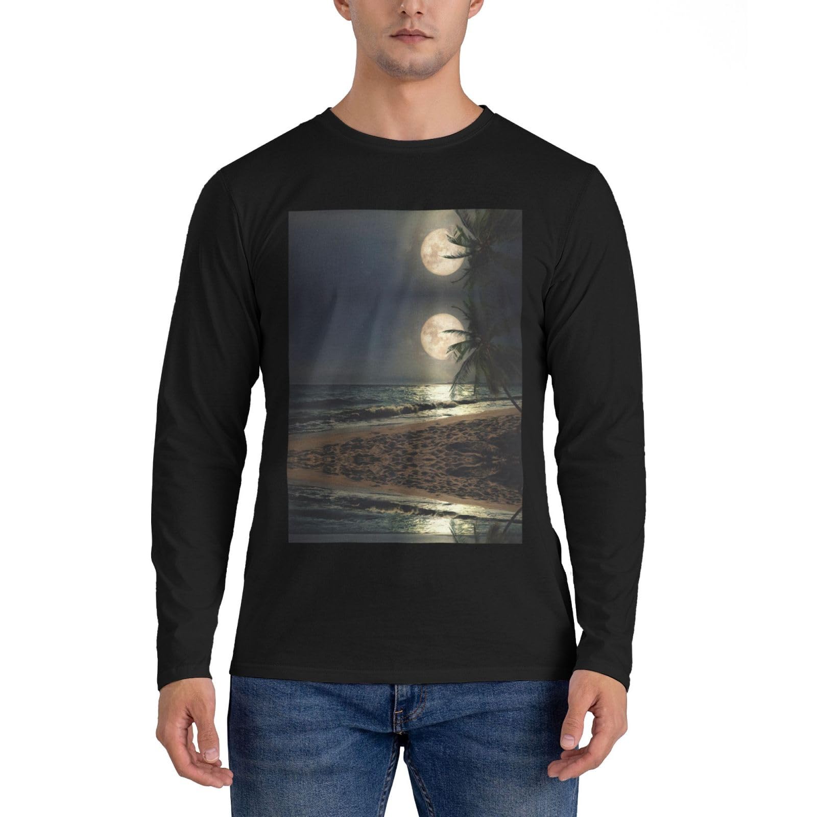 Pullover homme imprimé plage de nuit avec finitions soignées et manches longues - 8