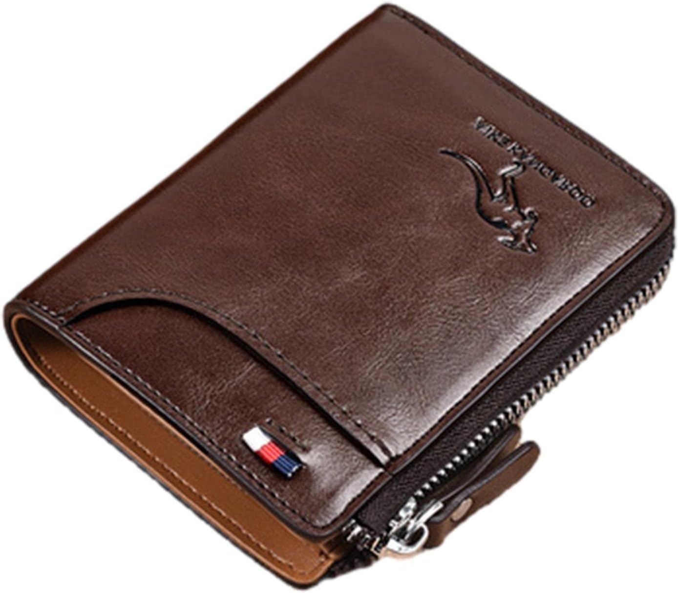 Pomurom Men Leather Wallet Zipper | Genuine Leather Zipper Wallet RFID Blocking Zip Pocket Wallet,Multifunctional Driver's License Card Holder Men's Wallet, Large Capacity Wallet