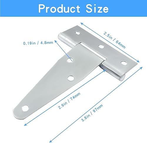 Vista 16 de Murtenze Paquete de 6 bisagras negras de 4 pulgadas con correa en T, bisagras de puerta de granero, bisagras en T para puerta de granero, cobertizo