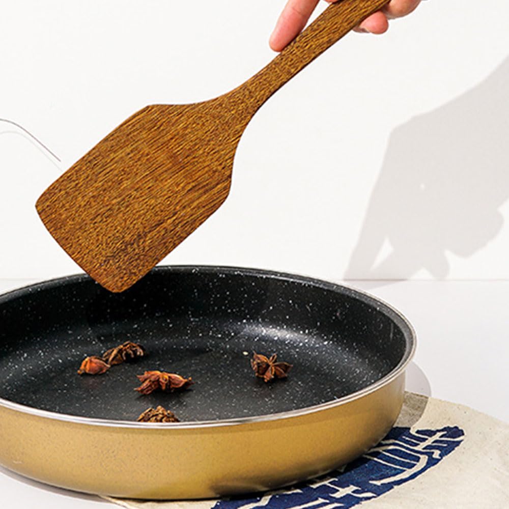 Wooden Spatula for Cooking No Stick Wooden Spatula Cooking Kitchen Utensils Shovel Long Handled Wood Corner Spatula Spoon Scraper - Image 2
