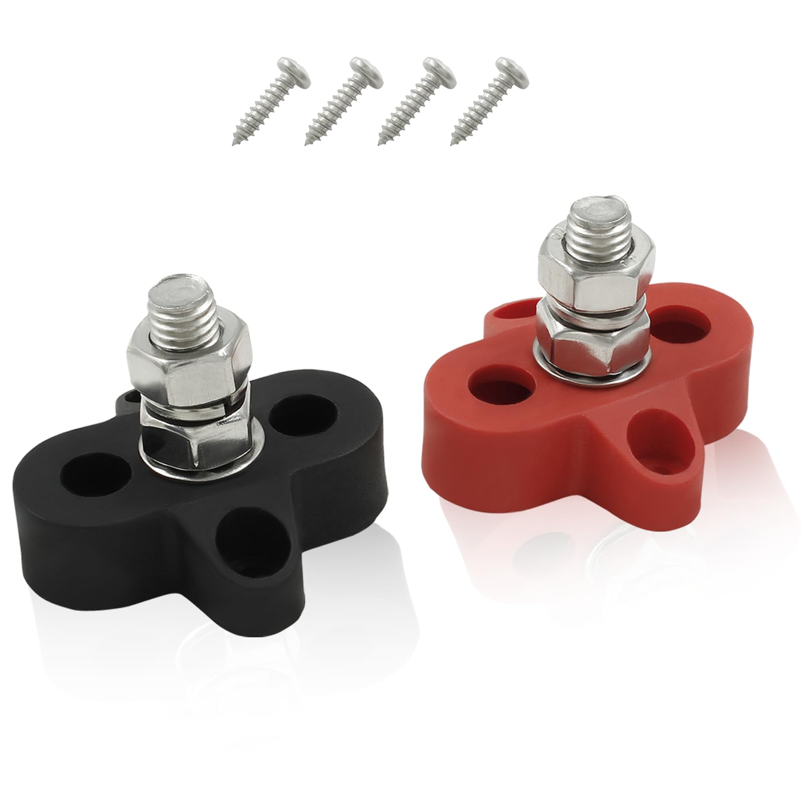 Moicstiy M8 Single Stud Battery Junction Post Power Terminal Block Sets 1 Pair Power and Ground Distribution Studs Bus Bar Connector for RV Boat Truck Car(Red and Black)