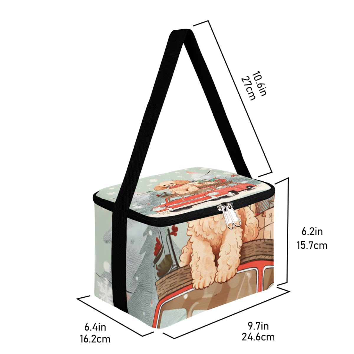 GzLeyigou Lunch Bags for Women Men 9 Cans,Christmas Car with Dog Hot & Cold Food Delivery Bag Insulated Grocery Bag Insulated Lunch Box Cooler Bag for Office Work Picnic Beach