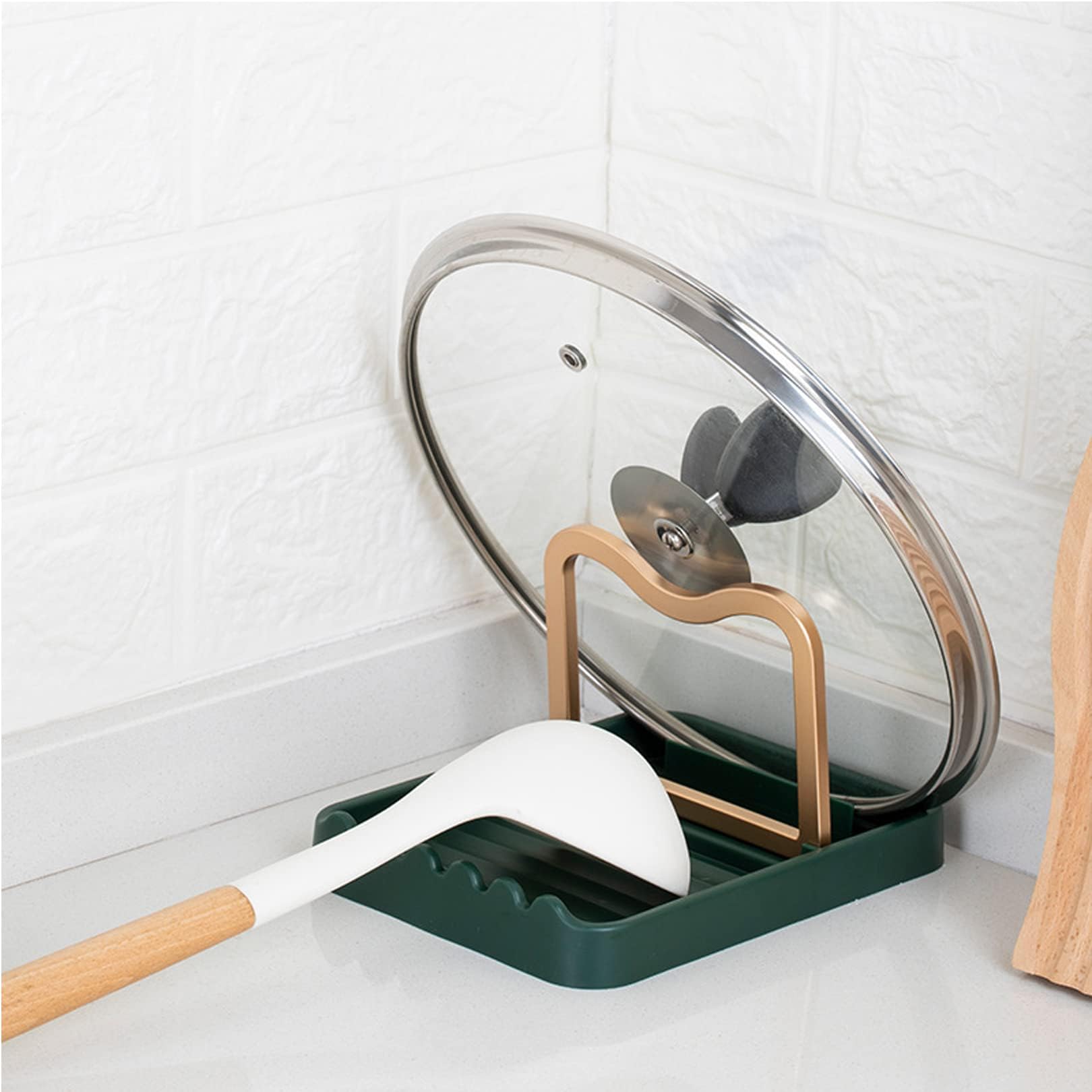 Ceinun Spoon Rest with Pot Lid Holder for Kitchen Counter