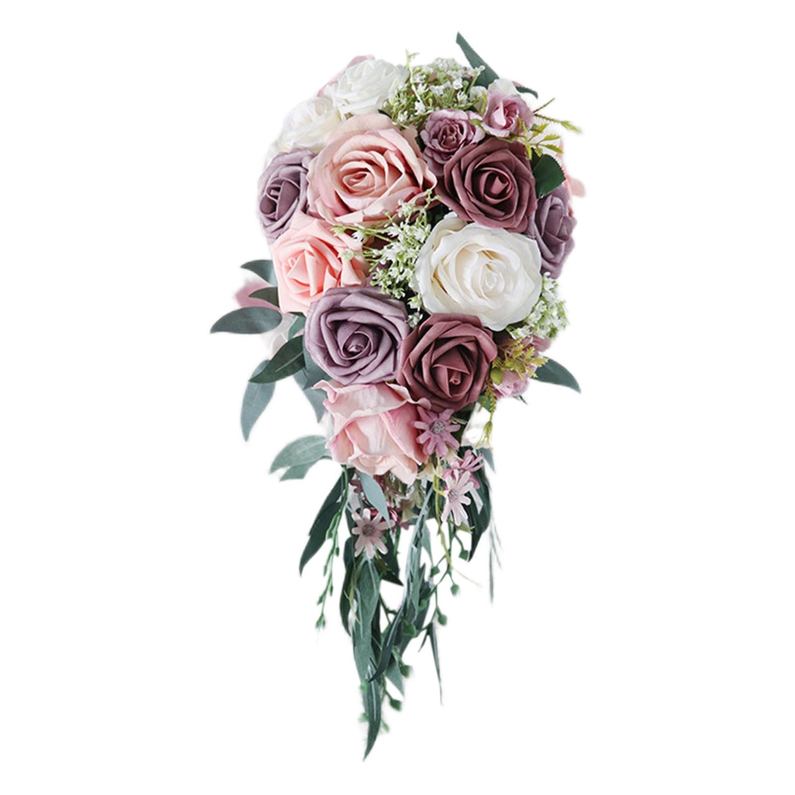 Harilla Romantic Wedding Bouquets for Bride Artificial Roses Bunch Floral Holding Bouquet for Anniversary Home Decor Photography Photo Props,Pink A