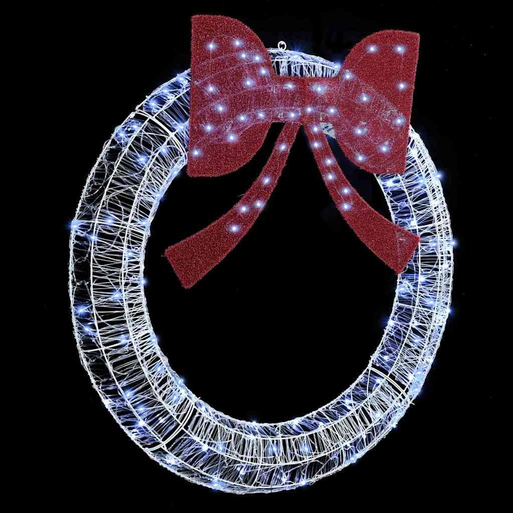 Mangloder Acryl Kranz mit 150 LEDs Kaltweiß 120 cm, USB, Fernbedienung, Weihnachtsdeko für innen und geschützten Außenbereich, moderne Deko mit Schleife, winterliche Fensterdeko