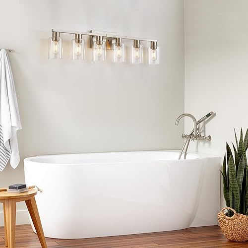 Miniatura 7 de Lámpara de tocador de baño de 6 luces, luces de tocador de baño de níquel cepillado para baño, lámparas de baño sobre espejo, luz grande de tocador