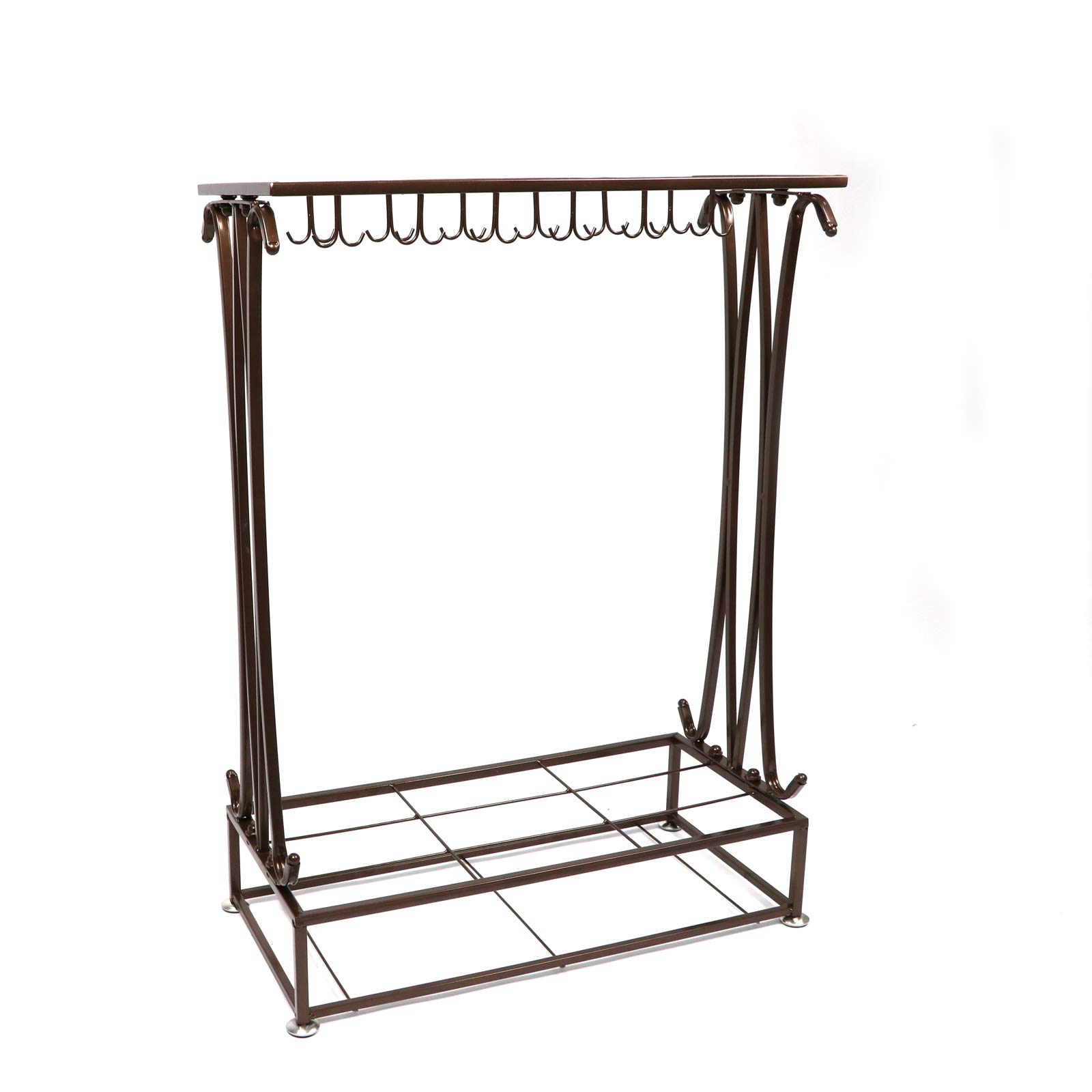 U-22 Extra Large Metal Bronze 21 Agujeros Estilo Rectángulo Paragüero Soporte de Bastón con 24 Ganchos y un Fondo Libre de Agua de Lluvia Bandeja de Fuga 70 * 50 * 24 CM