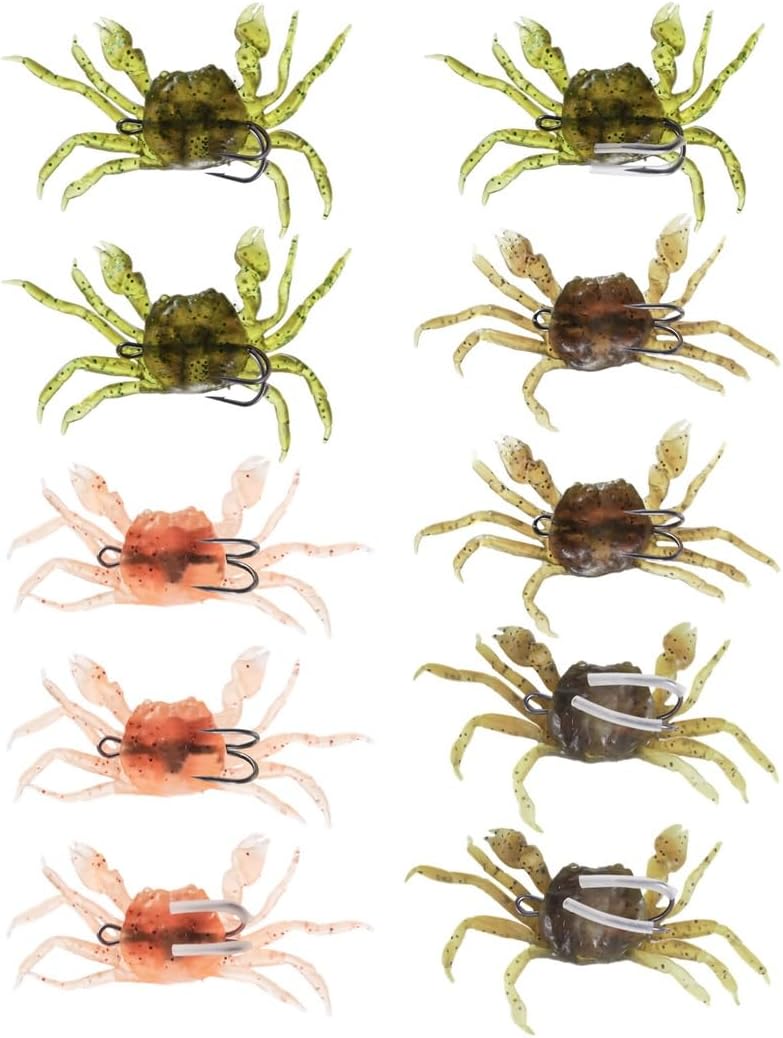 10 Soft Crab Bait Packs, 3D Crabs With Sharp Hooks, Effective Fishing Accessory For Sea And River