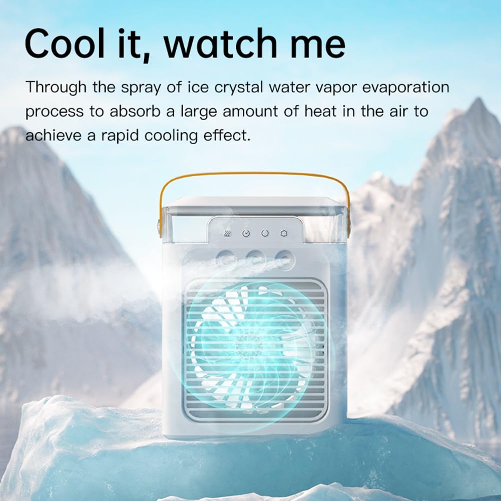 Tragbarer Klimaanlagenventilator, Mini-Verdunstungsluftkühler mit Farbigen LED-Lichtmodi für Schreibtisch, Nachttisch, Couchtisch-D