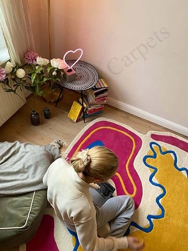 Miniatura 9 de Alfombra de forma irregular con patrón de ilusión copetuda a mano, 100% lana, hecha a mano (color multicolor, 4 x 4 pies)