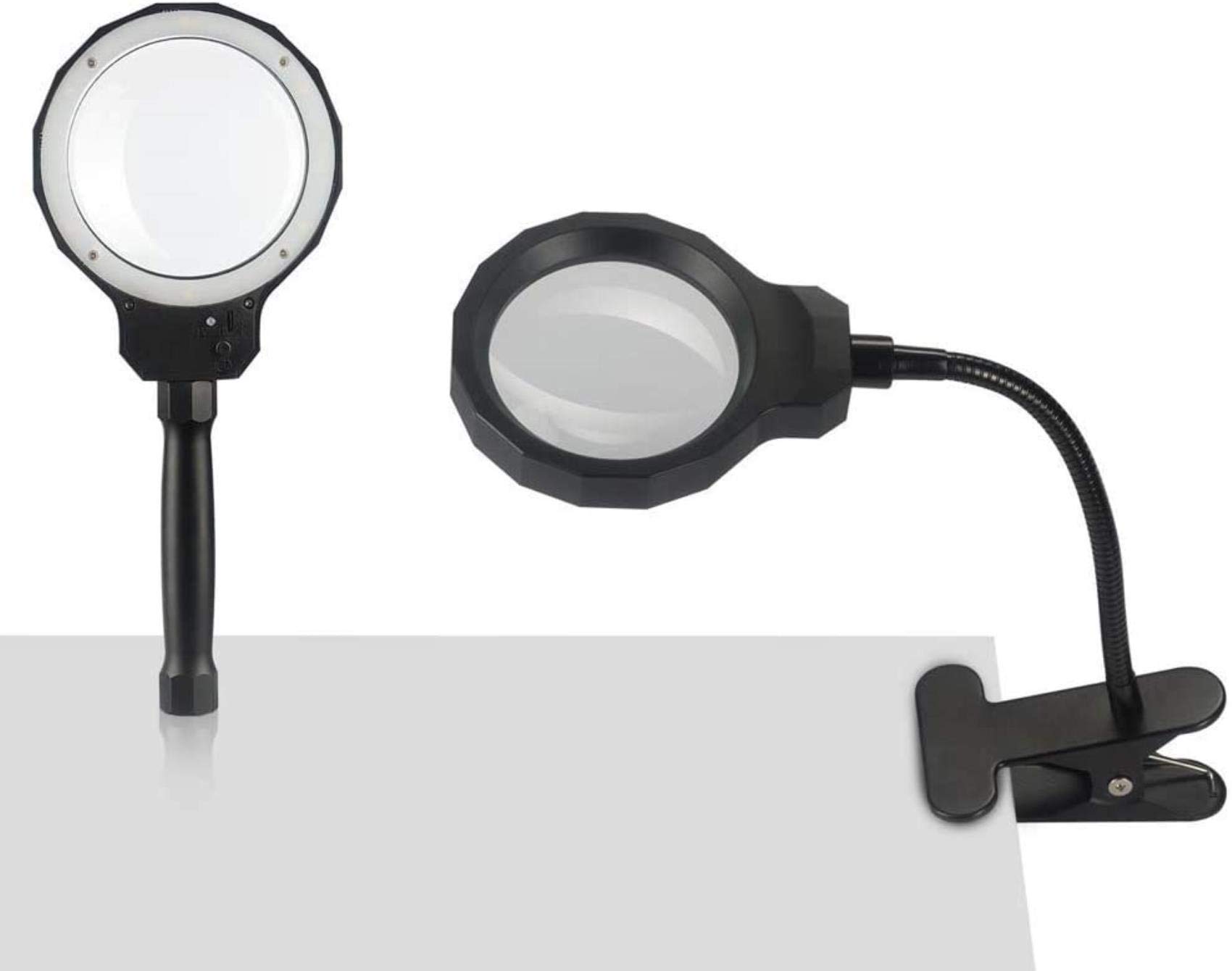 Lupa con luz LED, Lupa combinada de Mano y Clip 5X para Lectura, inspección, Soldadura, Costura, reparación, Pasatiempos y Manualidades